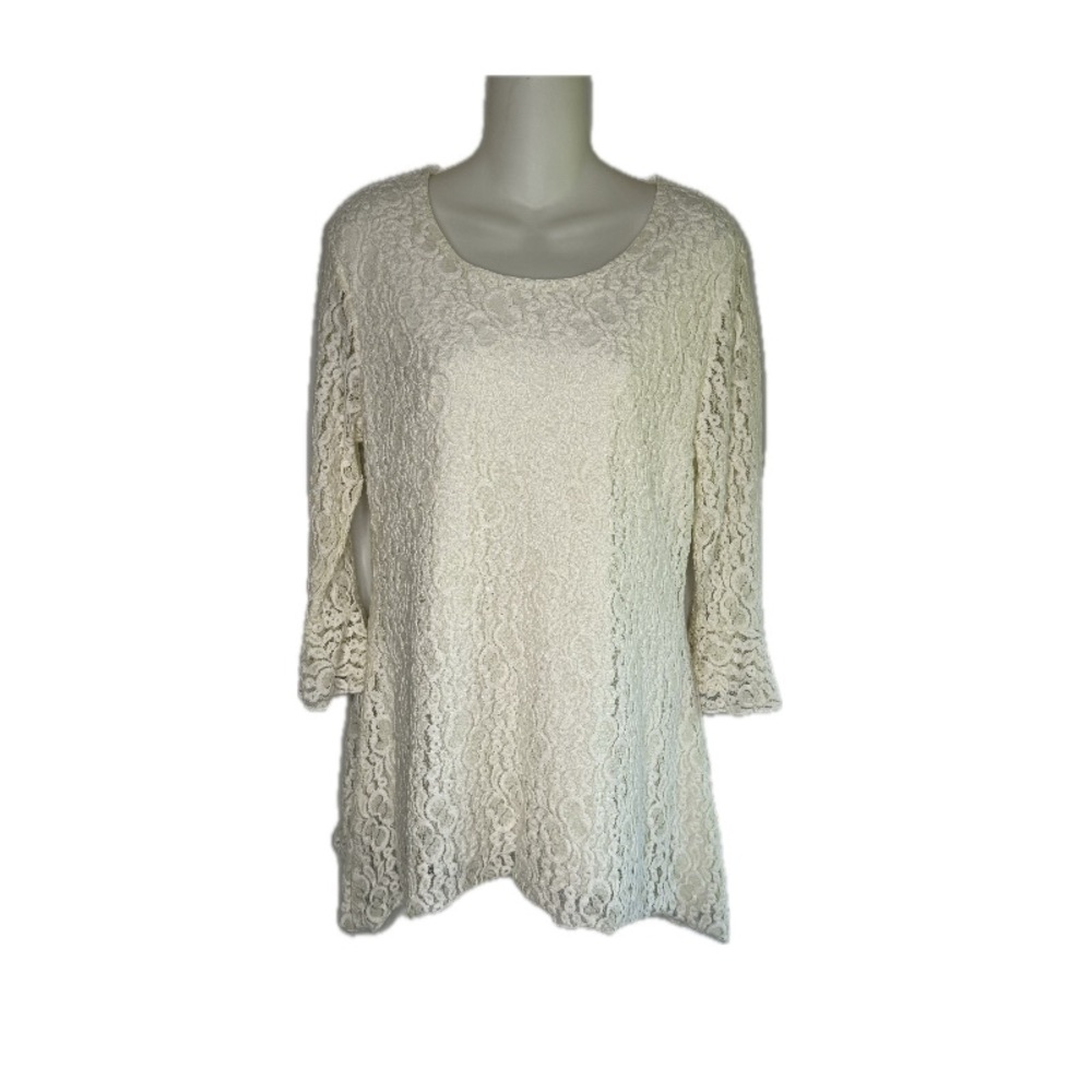 2/$25💥 Indigo Soul Boutique Ivory Lace Tunic Sz M Bin S